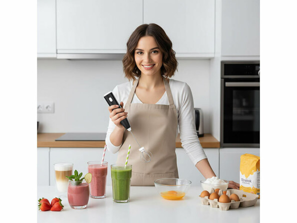 Ffouet sans fil rechargeable mise en situation avec femme dans une cuisine