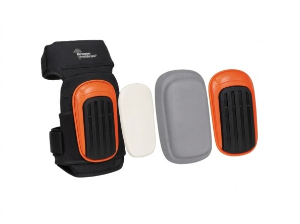 Genouillère noire Newgen Medicals avec trois coussinets amovibles blanc gris et orange