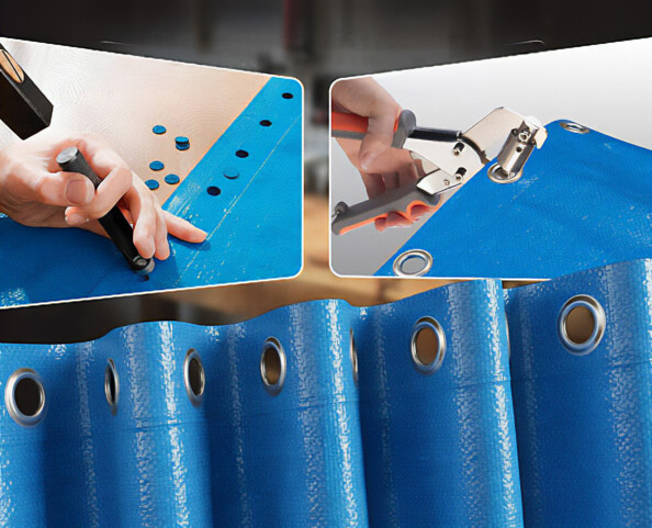 mise en situation de la mise en place d'aoillets avec perforation au poicon puis insertion avec la pince