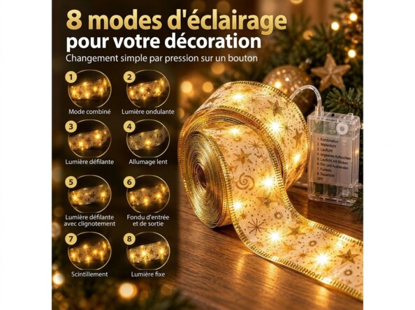 Ruban de Noël LED 10 m - coloris or