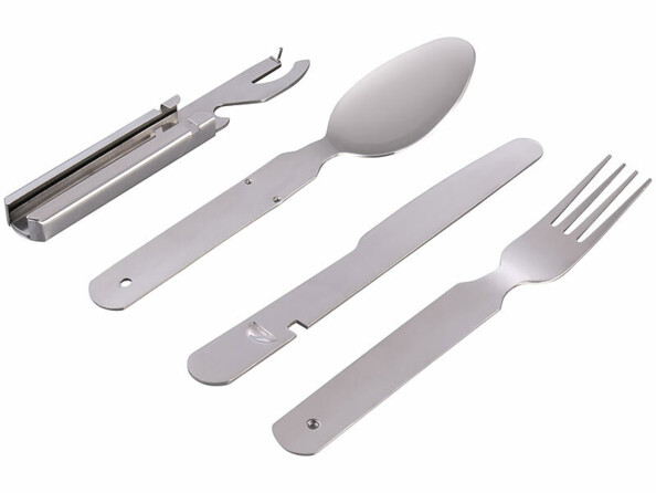 Couverts pour camping cuillère, couteau, fourchette et ouvre bouteille