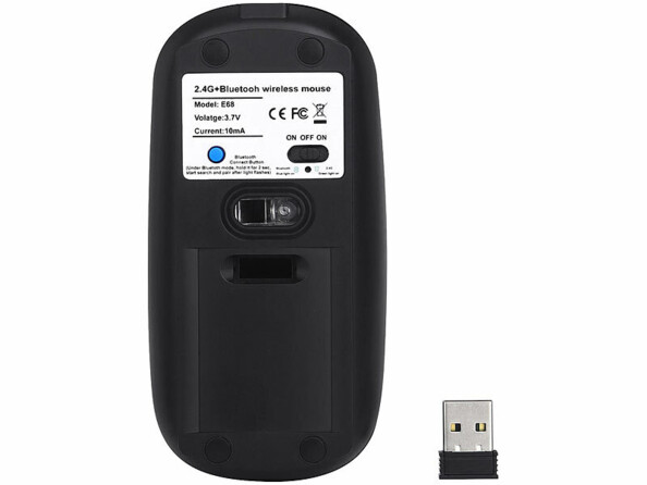 Souris bluetooth 5.2 et RF rechargeable vu du dessous