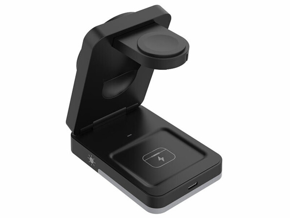 Station de chargement compatible MagSafe et Qi 3 en 1 vue de dos