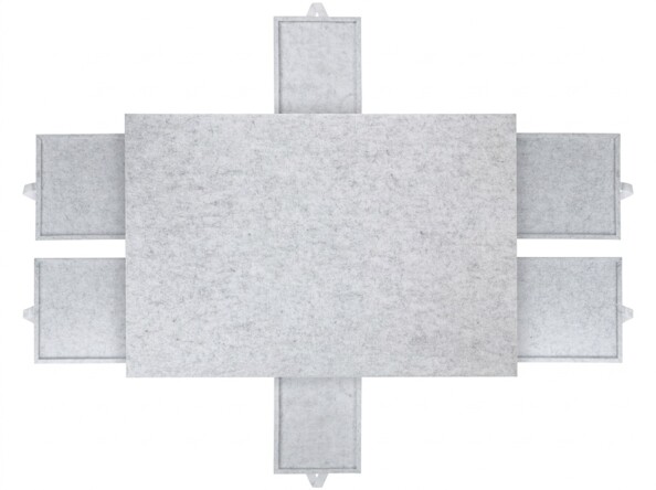 Forme géométrique grise symétrique avec rectangle central et six extensions rectangulaires