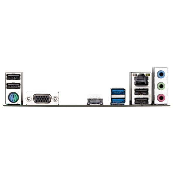 Face arrière du circuit imprimé avec connecteurs clavier/souris PS/2, D-Sub, HDMI, USB 3.2 Gen 1, USB 2.0/1.1 et RJ45