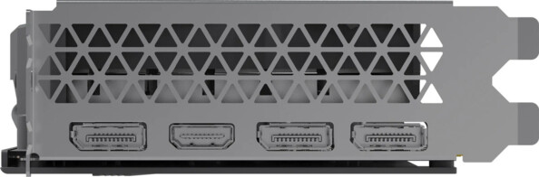 Côté gauche de la carte graphique INNO3D avec 3 ports DisplayPort et 1 port HDMI