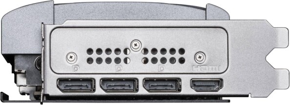 Vue côté gauche sur le trois ports DisplayPort et le port HDMI de la carte graphique Ventus 2X OC MSI