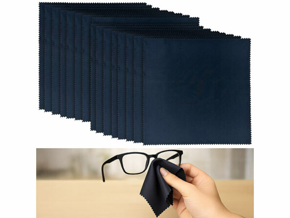 16 lingettes en microfibre pour lunettes de face avec mise en situation d'un chiffon nettoyant des lunettes