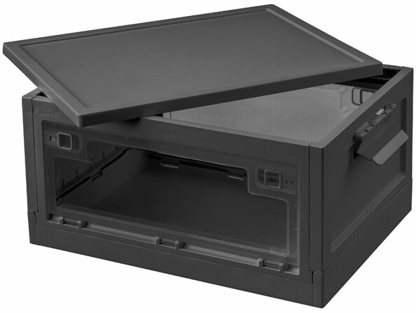 boîte pliable plastique avec couvercle et volets latéraux