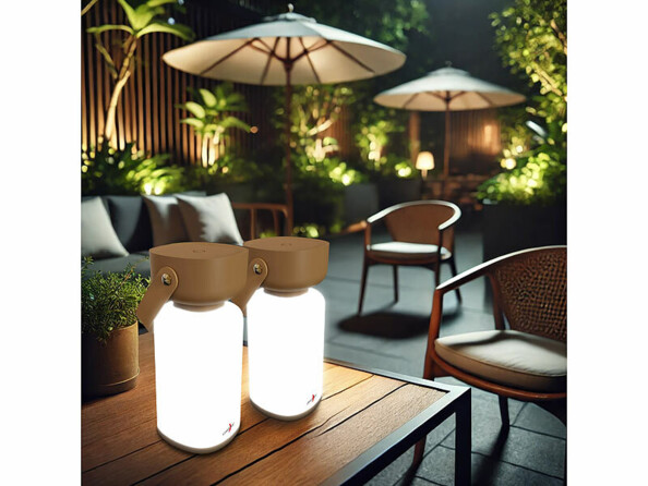 Pack de 2 lanternes de jardin rechargeables LED 120 lm coloris brun de la marque Lunartec