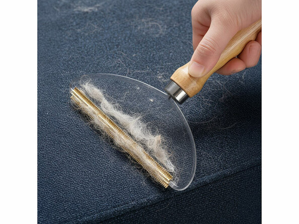 brosse anti poiles d'animaux en situtation collectant des poils sur un tapis