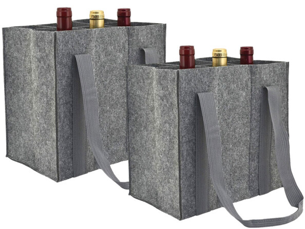 2 Sacs de transport en feutre gris pour 12  bouteilles
