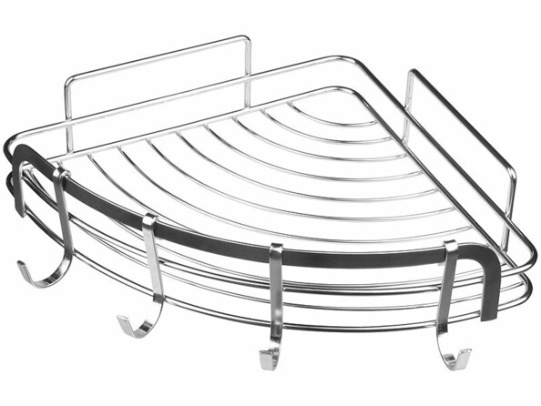 tablette d'angle de douche adésive avec 4 crochets