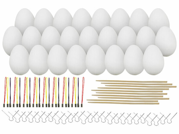 25 oeufs de pâques avec pics en bois pour les peindre et boucles de suspension