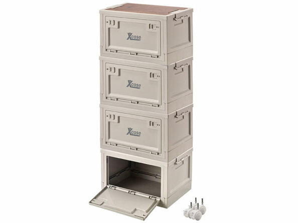 Pack de 4 boîtes de rangement pliables 30 L avec étagère AB-100 et 4 roulettes de la marque Xcase