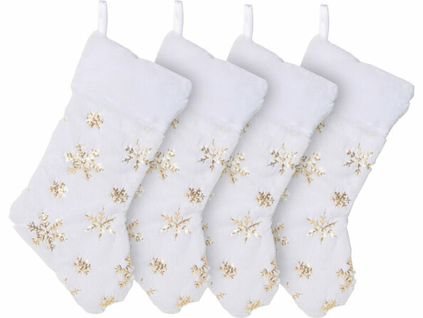 4 chaussettes de Noël à suspendre - flocons doré