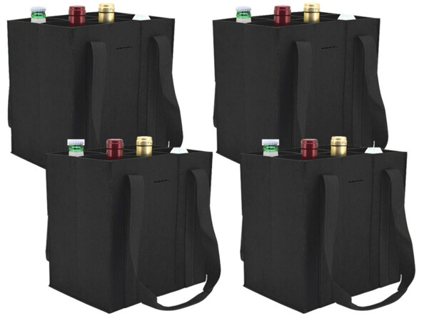 4 Sacs de transport en feutre noir pour 24 bouteilles