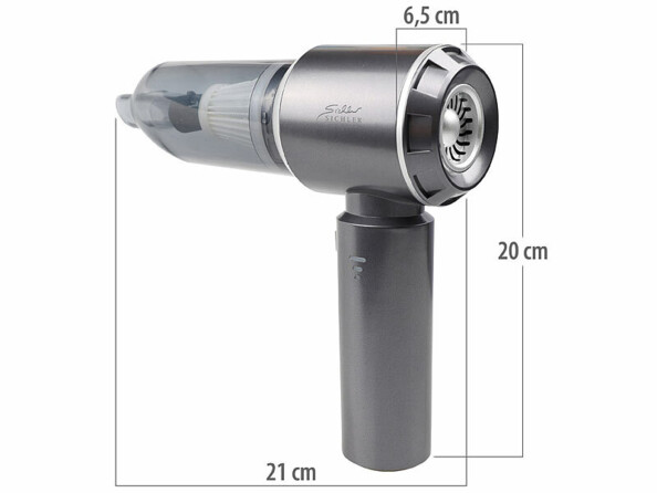 Aspirateur-souffleur à main rechargeable 25 kPa BHS-745.ak vue 3/4 arrière avec dimensions en cm