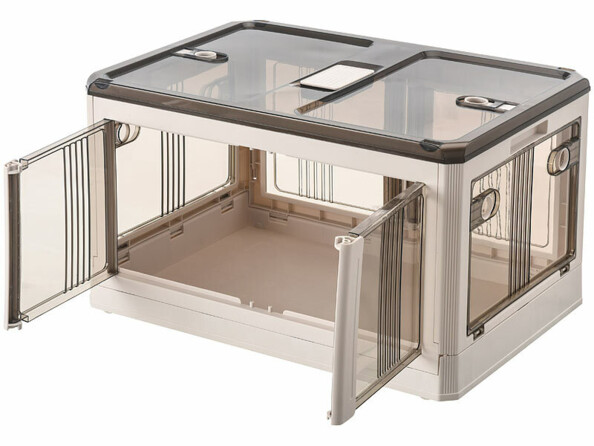 Boîte de rangement pliable à roulettes 85 L transparente