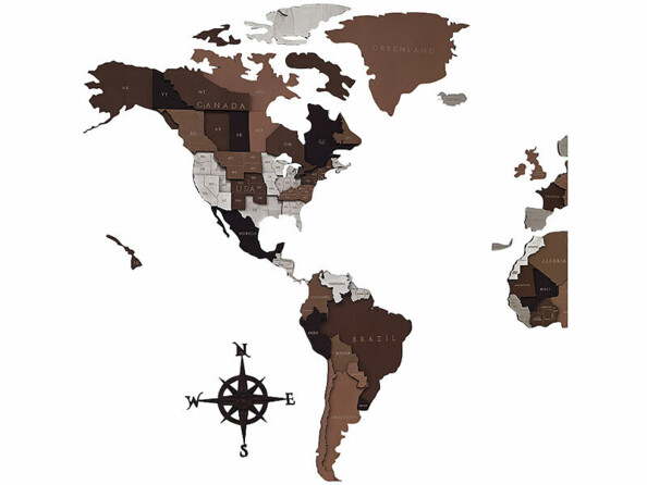 Carte du monde murale adhésive 3D en bois
