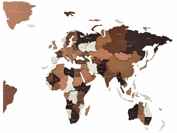 Carte du monde murale adhésive 3D en bois