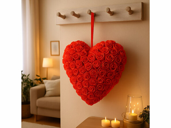 coeur 32 cm en roses artificielles à suspendre