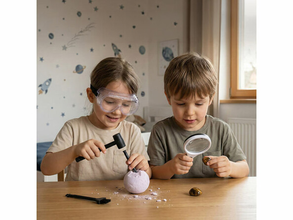 2 enfants font des fouilles pour découvrir les pierres