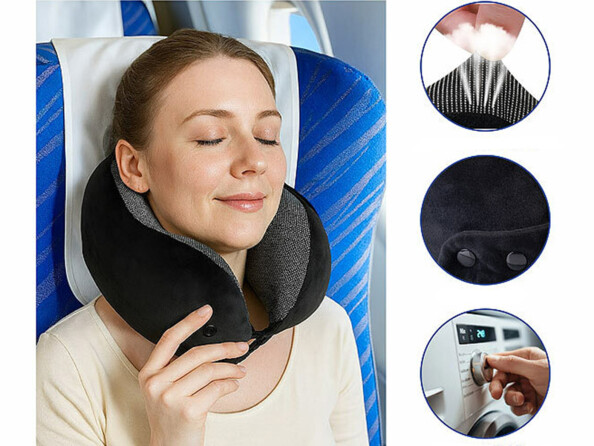 Coussin cervical à mémoire de forme avec masque de sommeil et bouchons d’oreille