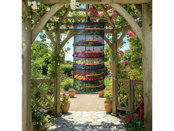 Filet de séchage 6 étages suspendu sous une tonnelle