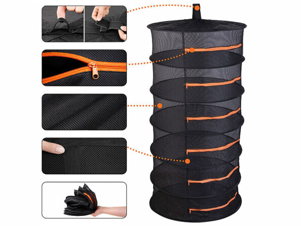 Filet de séchage 6 étages à suspendre replié dans sa housse et sécateur avec zoom