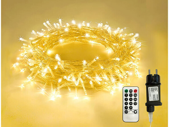 Guirlande 200 LED blanc chaud télécommandée – 20 m