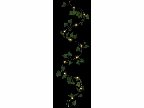guirlande solaire à led 12 m imitation lierre allumée vue de face dans le noir