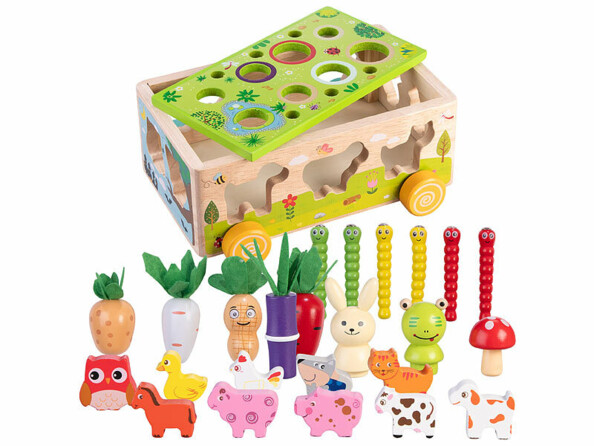 Jeu de tri et d’éveil en bois à roulette