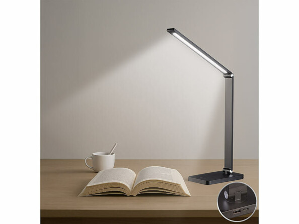 Lampe de bureau rechargeable LED CCT 280 lm en utilisation sur un bureau de lecture