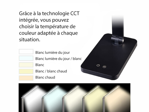 Lampe de bureau rechargeable LED CCT 280 lm avec les différentes températures de couleurs