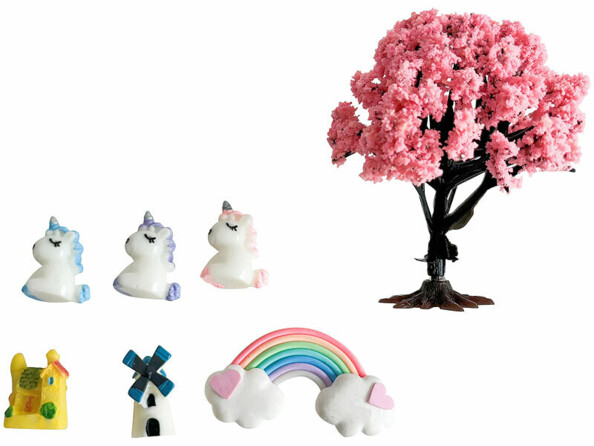 lampe led à piles sous cloche cerisier en fleur licornes et arc en ciel