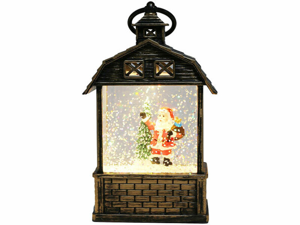 Lanterne de Noël avec Père Noël et flocons scintillants