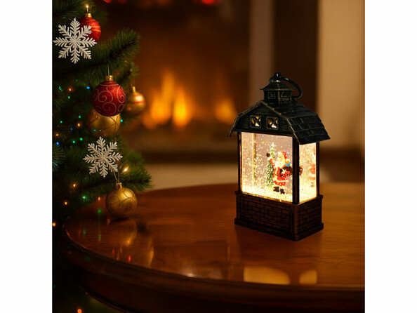 Lanterne de Noël avec Père Noël et flocons scintillants