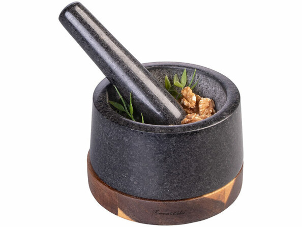 Mortier de cuisine et pilon Ø 14 cm en granit et bois