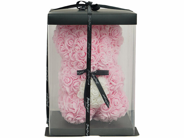 Ourson en roses artificielles avec boîte cadeau