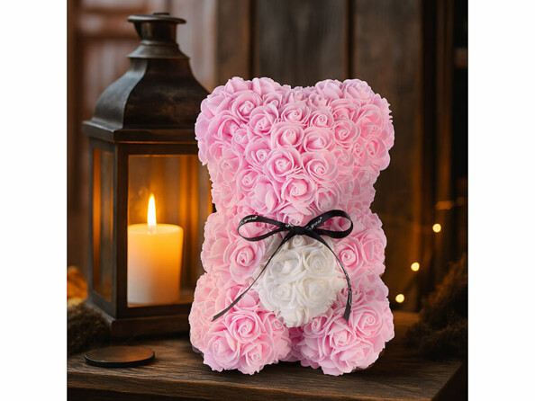 Ours en roses artificielles avec boîte cadeau