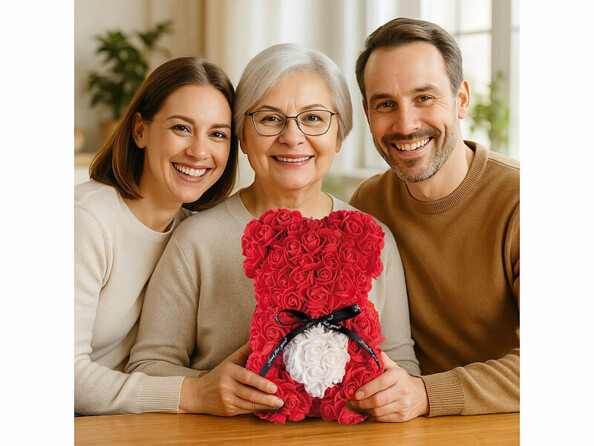 Ours en roses artificielles rouges avec boîte cadeau