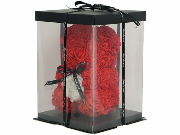 Ours en roses artificielles rouges avec boîte cadeau