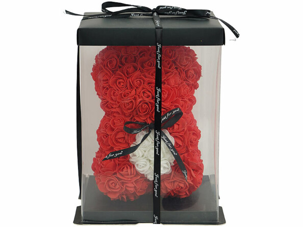 Ours en roses artificielles rouges avec boîte cadeau