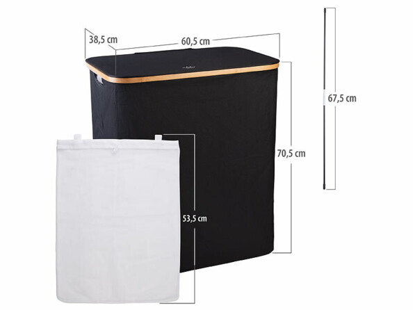 Panier à linge 150 L avec dimensions en mm du panier de la barre et du filet
