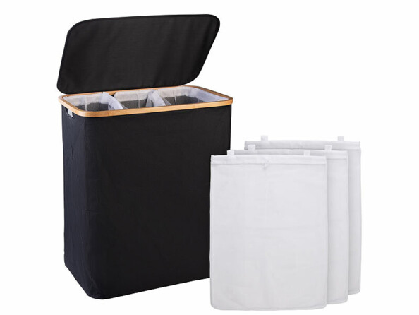 Panier à linge 150 L avec 3 compartiments en filet amovibles