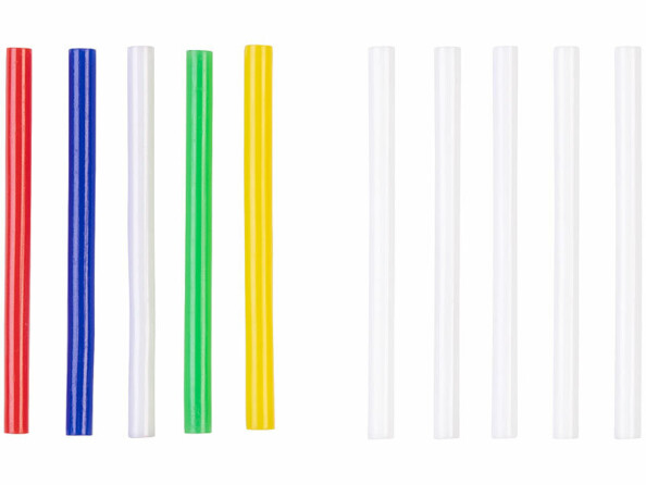 10 bâtons de colle Ø 7 mm transparents et colorés