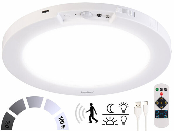 Plafonnier LED rechargeable télécommandé avec détecteur de mouvement