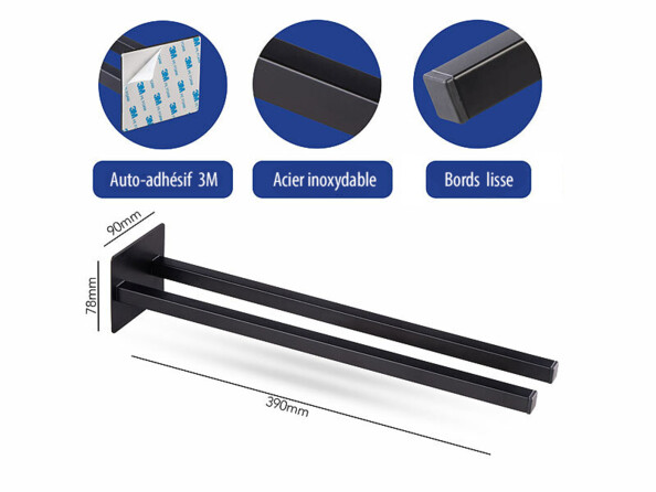 Porte-serviette double 39 cm - coloris noir