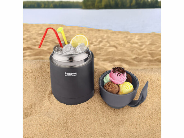 Récipient isotherme double paroi 430 ml avec cuillère pliable